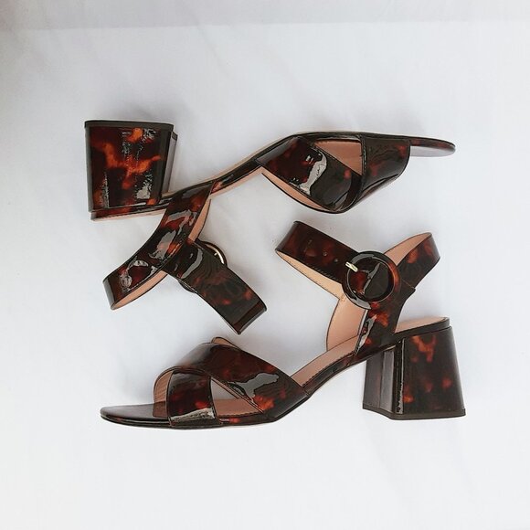 J. CREW Penny Tortoise Patent Leather Ankle Strap Buckle Sandal | Size 10.5 - Picture 8 of 13